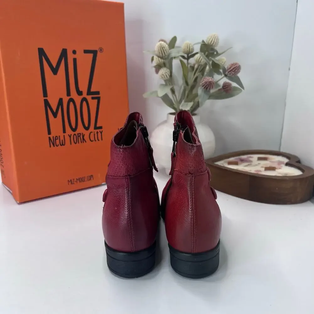 Miz Mooz Sallie Wide Leather Side Zip Ankle Boot Scarlet Women's 5.5/EU36 NWB